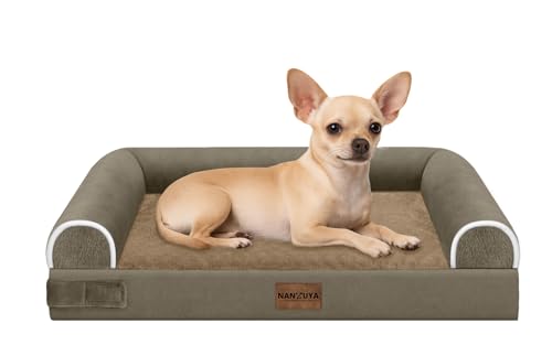 NANUYA Orthopedic Dog Bed for Small Dogs, 24 x 16 Inch, Brown | Egg crate foam for joint support, 3-sided bolster pet sofa, waterproof lining, washable cover, and non-skid base - color: Brown, size: 24.0"L x 16.0"W x 5.5"Th