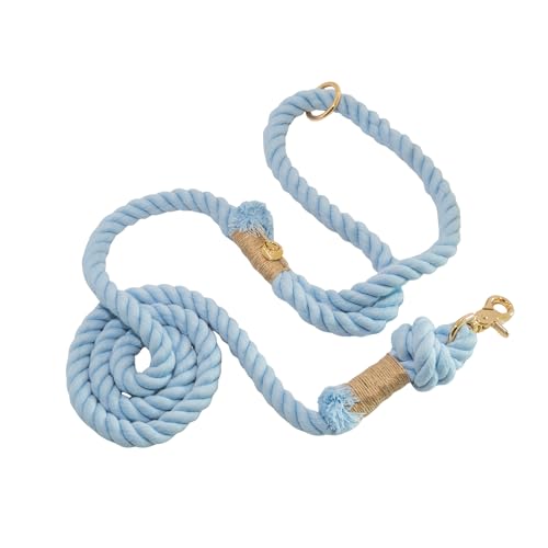 Braided Cotton Rope Dog Leash for Medium & Large Dogs – Enjoy Tangle-Free Walks with Soft Comfortable Grip & Reliable Control – Durable Design for Daily Walks, Training & Special Moments – Light Blue - color: Light Blue