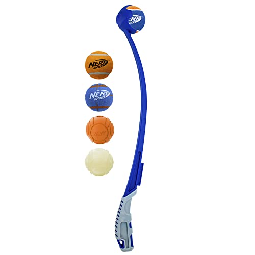 Nerf Dog 25in Translucent Air Strike Thrower, Dog Toy Gift Set with Five 2.5in Balls, Lightweight, Durable and Water Resistant, for Small/Medium/Large Breeds - size: 5 Piece Set