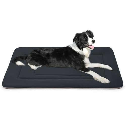 Dog Bed Soft Dog Crate Bed Pad Mat, 36 in Non Slip Bottom Washable Beds for Medium and Large Dogs, Pet Bed Mattress Kennel Pad, Dark Blue Gray - color: Dark Blue Gray, size: 36.0"L x 23.0"W x 1.2"Th