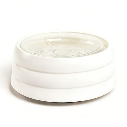 BOBO & BOWL Anti-Splash Pet Drinking Bowl with Floating Glass Disk (1.2L/40 oz), Food-Grade Ceramic Water Bowl for Small & Medium Dogs - Elevated, Heavy Sturdy, Dishwasher & Microwave Safe, White - color: White-with Floating Tray