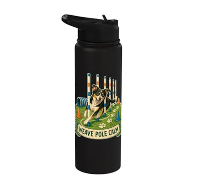 WEAVE POLE CALM Dog Agility Course Stainless Steel Insulated Water Bottle - color: Black