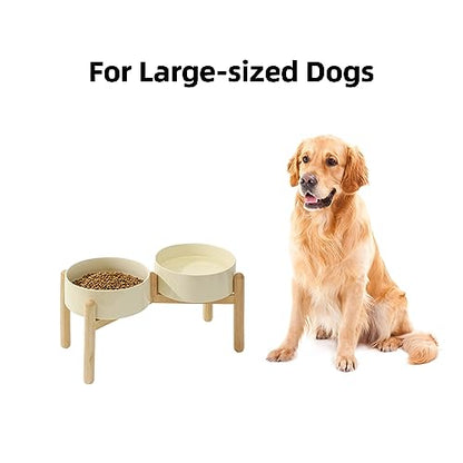 Havniva 8.3inch Ceramic Raised Dog Bowl with Stand, Double Dog Bowls Elevated for Large Breed Dog Food and Water Bowl Set Non-Slip Dog Dish Large Capacity Feeding Pet Water Bowl - color: 2 Bowls+Stand - Light Yellow, size: 8.3inch