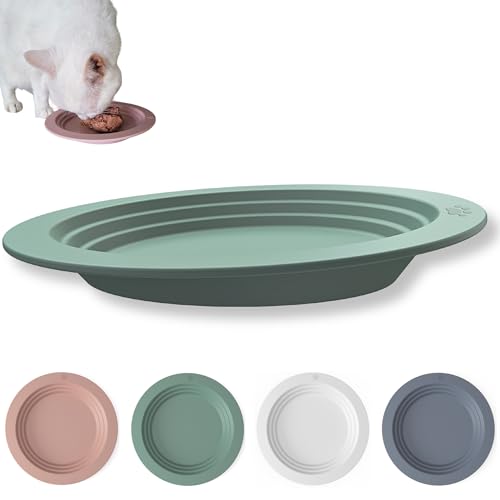 EcoLeo Whisker Friendly Cat Food Dish, Platinum Silicone, LFGB Certified Non-Toxic, Anti Whisker Fatigue, Low Profile, Shallow, Non Slip, Cat Dog Kitten Feeding Dish_Green - color: Sage
