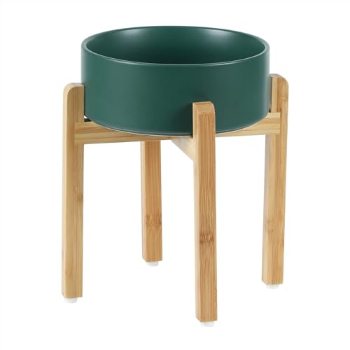 Havniva 8.3” Dog Bowls Elevated Ceramic Dog Food and Water Bowl, Raised Dog Water Bowl with Stand Non-Slip Rubber Base Large Capacity Feeding Pet Food Bowl for Large Dogs - color: Matte Dark Green - Bowl+Stand, size: 8.3 Inch