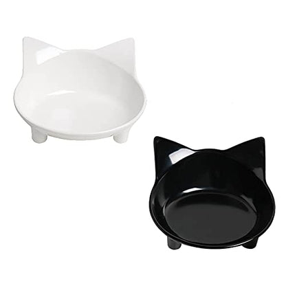 Pet Cat Bowl Dog Food Bowl – Non-Slip, Wide & Shallow Pet Dish for Whisker Fatigue Relief, Safe for Puppies & Rabbits - color: Black+White