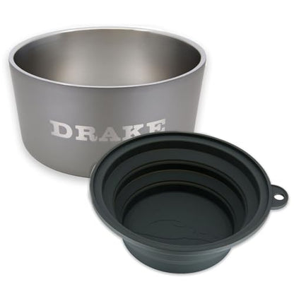 DRAKE WATERFOWL Team Gun Dog Insulated Stainless Steel Non-Slip Dog Bowl with Multi-Use Collapsible Silicone Lid - 7 Cup Capacity, Crocodile - color: Crocodile