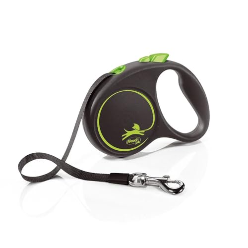 Flexi Black Design Tape Green Small 5m Retractable Dog Leash/Lead for Dogs up to 15kgs/33lbs - size: Small (5m)
