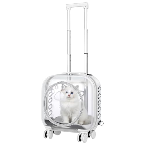 Portable Pet Carrier Trolley Box - Ventilated PC Travel Carrier with Silent Shock-Absorbing Wheels, Telescopic Handle for Cats, Small Dogs, Puppies - Outdoor Hiking, Camping, Car & Airline A - color: Beige