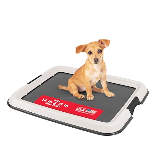 IRIS USA Pee Pad Holder for Dogs and Puppies, Potty Training Tray with Secured Latches, Non-Skid Feet, Leak Protection, Easy Clean Surface, Fits 14"x17" Puppy Pads Size, Dark Gray - color: Dark Gray, size: 14" x 17"