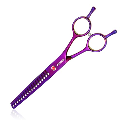 7.5" Dog Grooming Scissor - Professional Thinning Chunker Shear with 18 Teeth Japanese Stainless Steel Hair Scissors for Dogs, Cats and Other Pets (Chunker, Purple) - color: Purple