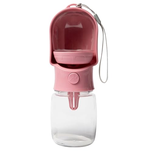 Leak Proof Portable Dog Water Bottle with Bowl – Travel Pet Water Dispenser for Walking & Hiking – Food Grade Plastic – Choose from 3 Colors (Pink, 320 ml) - color: Pink, size: 320 ml