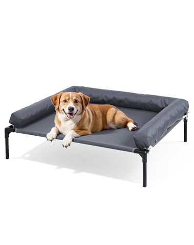 Cooling Elevated Dog Bed, 26.8x34 Raised Dog Bed with Removable Bolster Cushion, Breathable Mesh, Non-Slip Feet, and Metal Frame for Medium Breeds Indoor Outdoor - size: Medium