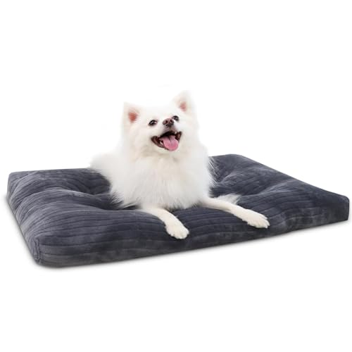 Dog Crate Bed Washable Dog Beds for Medium Dogs Deluxe Thick Flannel Fluffy Comfy Kennel Pad Anti-Slip & Anti-Scratch Pet Sleeping Mat, 29 x 21 Inch, Gray - color: Gray, size: 29.0"L x 21.0"W x 2.5"Th