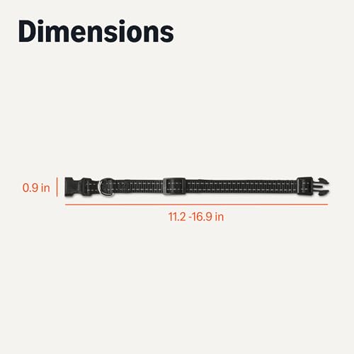 Amazon Basics Reflective Polyester Dog Collar, Adjustable Length 11.2"-16.9", 0.9" W, Quick-Release Buckle for Easy On/Off, Small, Black - size: s
