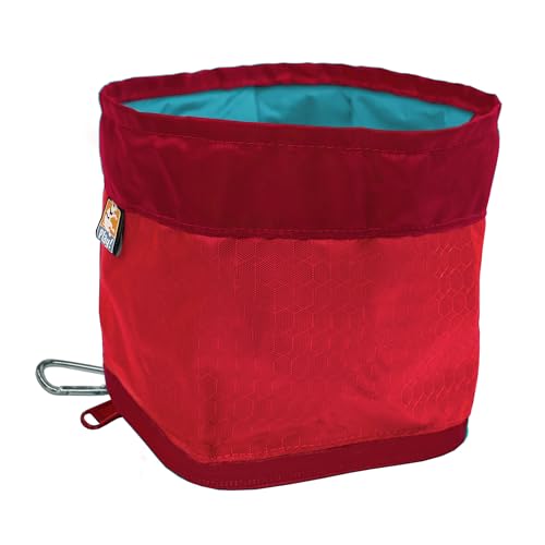 Kurgo Zippy Bowl for Dogs, Collapsible Travel Dog Bowls, Pet Food & Water Hiking Container, Food Grade Silicone, Travel Accessories for Pets, Includes Carabiner, Holds 48 oz (Barn Red) - color: Red