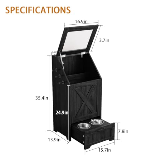 Dog Feeding Station with 2 Elevated Bowls, Dog Food Storage Cabinet with Pet Toy Organizer and Flip Top Pet Feeding Station,Hidden Pet Feeder Station for Cats and Dogs - color: Dog Feeding Station-Black