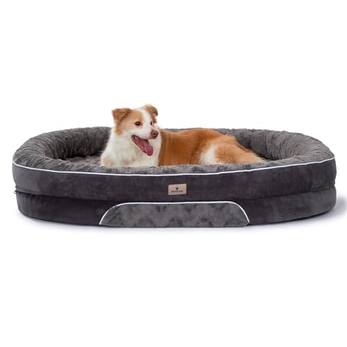 Orthopedic Dog Bed Couch for XXLarge Sized Pets with Egg Foam Support, Four-Sided Bolster Cushions, Soft Tear-Resistant Fabric, and Removable Machine Washable Plush Cover, 53'', Dark Gray - color: Dark Gray, size: 2X-Large | 53 inch