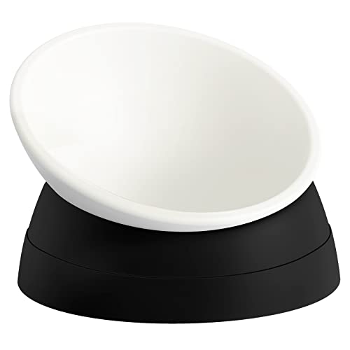 Elevated Cat Bowl, Adjustable Raised Slanted Food Bowl for Cats and Small Dogs, Wide Shallow PP Dish with TPR Non Slip Base, Whisker Friendly, 17 oz - color: Milky White, Black