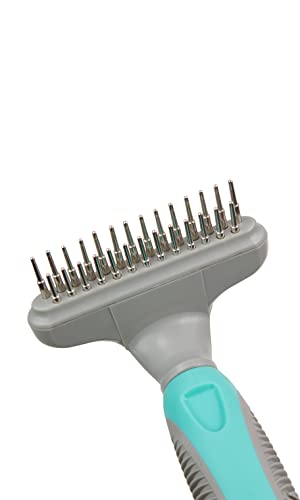 GROOMER ESSENTIALS Dematting Brush for Dogs, Double Row Undercoat Fur Rake, Effective Deshedding Rake for Thick Coats, Professional Pet Grooming Tool