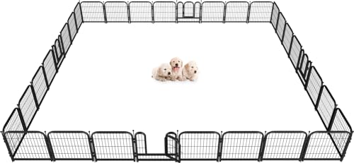 Metal Dog Playpen, 24 Inch Height 32 Panels, Ideal Dog Fence for Large/Medium/Small Dogs Indoor & Outdoor Bliss, Perfect Dog Pen for Camping, Yard, and RV | Black-Silver - size: 24"High, style: 32 Panels
