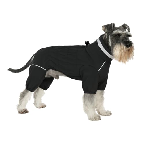 Winter Waterproof Dog Snowsuit – Full Body Outdoor Jacket with Leash Ring, Fleece Lining, Windproof Reflective 4-Leg Dog Coat for Small to Large Dogs Black XS - color: Black, size: XS (Back Length 10")