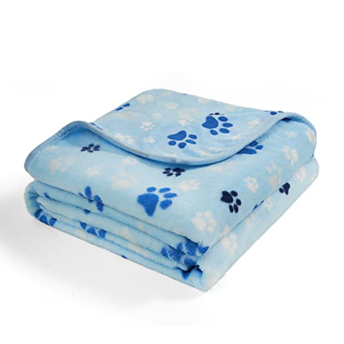 Allisandro Luxurious Dog Blanket, Extra Softness 350 GSM Flannel Fleece Pet Throw for Small Medium and Large Dogs Puppies and Cats, Blue, 80 × 64 Inches - color: Blue Paw, size: 80" x 64"