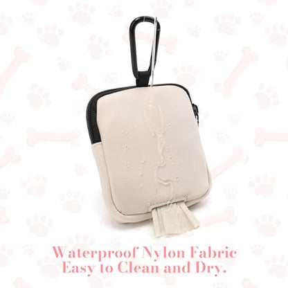 Dog Treat Pouch with Training Clicker,Waterproof Nylon Fabric Poop Bag Holders for Leashes,Hands Free Small Dog Walking Bag with Carabiner, Pet Puppy Training Walking Essentials (Beige) - color: Beige