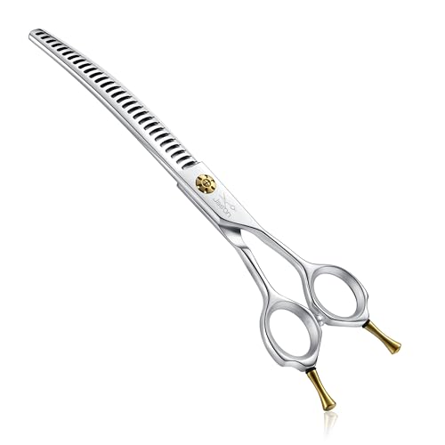 JASON 7" Dog Grooming Shears - Professional Down-curved Chunker Shears with 60%-65% Thinning Rate, Japanese 440C Stainless Steel Dog Grooming Chunkers with Adjustable Screw (28 Teeth, Silver) Gift - style: Down-curved Chunker