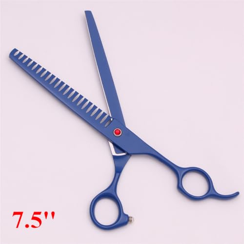 Professional Pet Grooming Shears Set – 7.5" Straight & Curved Cutting Scissors, 7.5" Thinning & Fishbone Shears with Grooming Comb, Complete Scissors Kit for Dogs & Cats (Blue) - color: Blue