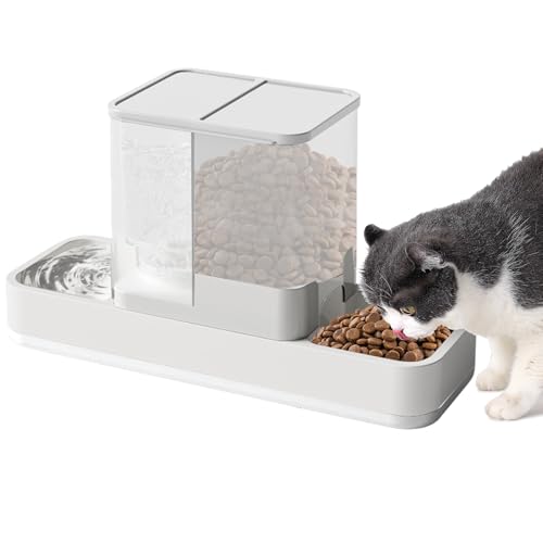 Yummy Sam Automatic Small Pet Feeder and Water Dispenser, 2 in 1 Gravity Cat Auto Pet Feeder and Waterer Set Feeder Dish for Small Medium Pets Dog Puppy Kitten (White) - color: White