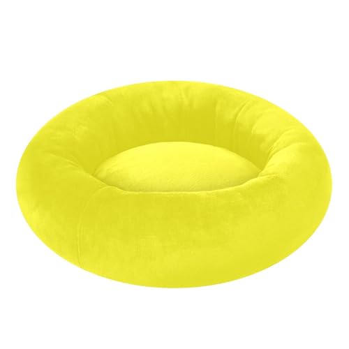 Sunny Yellow Solid Color Calming Dog Bed for Cats & Small Medium Dogs, Washable Plush Round Donut Pet Bed with Soft Raised Rim, 13 inches Warm Anti-Slip Cushio - size: 13 inch