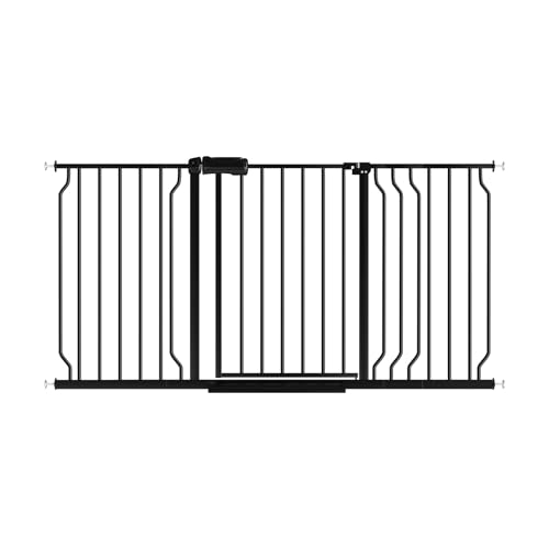 Extra Wide Dog Gates for Doorways 81.1"-90.55" Extra Wide Dog Gate with Door,Baby Gate with Cat Door Pressure Mounted Pet Gate - color: Black, size: 81.0"-90.0"(200-230cm)