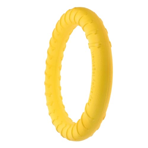 PRETYZOOM Large Yellow Dog Chew Ring, Sturdy Eva Solid Interactive Chew for Medium to Large Dogs, Puppy Teething for Aggressive Chewers and Training Play