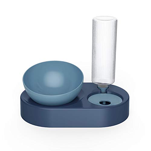 JiangYanus Dog Bowls, 0°-15°Adjustable Tilted Cat Food and Water Bowl Set | Elevated Automatic Water Dispenser, Pet Feeder Feeding Dishes for Indoor Cats Puppies and Dogs - color: Blue, size: Large Water Supply: 680ml/23oz