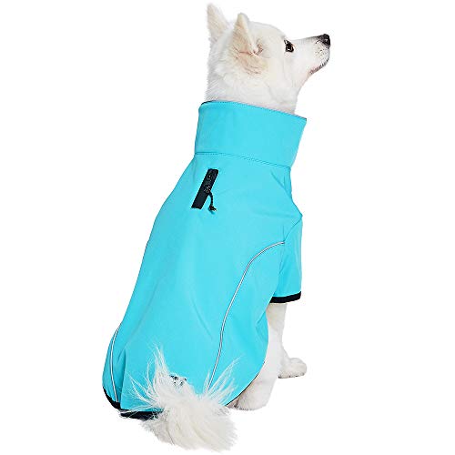 Blueberry Pet Windproof Waterproof Reflective Softshell Dog Jacket, Cyan Blue, Size 18 - color: Cyan Blue, size: Size 18