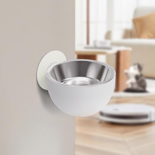 Wall Mounted Pet Bowls - Elevated Pet Bowl Magnetic Dog Food Bowls, Elevated Cat Serveware | Black, White, Stainless Steel + PP Wall Mount Raised Puppy Food Bowl Dishwasher Safe for Pets Feeding - color: White