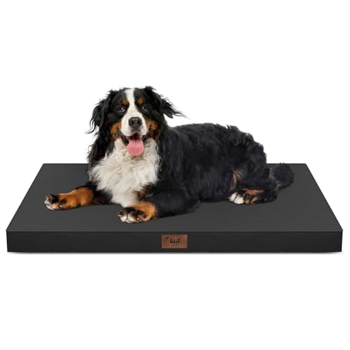Outdoor Extra Large Dog Bed XXL for Giant Breed Dogs | Egg Crate Orthopedic Foam, Fits 48x30 Crates, TPU Waterproof Layer, Machine Washable 1680D Oxford Cover, Up to 110 lbs - color: Black, size: 47.0"L x 29.0"W x 3.5"Th