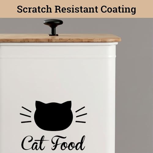 Cat Food Storage Container with Scoop - 5-7 lb (25 Cup) Capacity Metal Cat Food Container with Airtight Bamboo Lid and Metal Scoop - Airtight Pet Food Storage Containers 5 lb - 7 lb Kibble Container - color: White