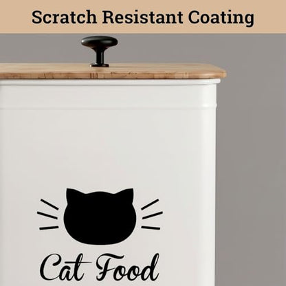 Cat Food Storage Container with Scoop - 5-7 lb (25 Cup) Capacity Metal Cat Food Container with Airtight Bamboo Lid and Metal Scoop - Airtight Pet Food Storage Containers 5 lb - 7 lb Kibble Container - color: White