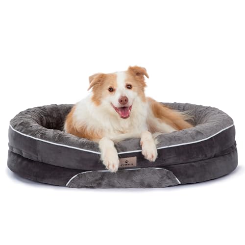 Orthopedic Dog Bed Couch for Large Sized Pets with Egg Foam Support, Four-Sided Bolster Cushions, Soft Tear-Resistant Fabric, and Removable Machine Washable Plush Cover, 36'', Dark Gray - color: Dark Gray, size: Large | 36 inch