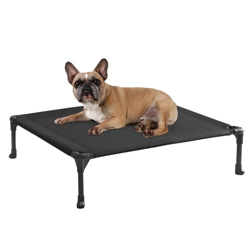 Veehoo Outdoor Elevated Dog Bed for Medium Dogs, Cooling Raised Dog Cot Off Ground Hammock Pet Beds with Breathable Mesh, No-Slip Feet, 32"x25", Black - color: Black, size: 32.0"L x 25.0"W x 7.0"Th
