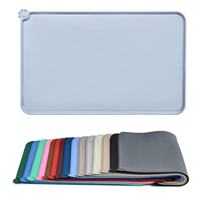 AUDWUD Silicone Waterproof Pet Feeding Mats,Anti Slip Bowl Pad,Dog Mat for Food and Water - color: Ice Blue, size: 18.5" x 11.5"