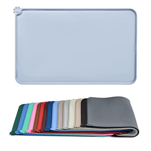 AUDWUD Silicone Waterproof Pet Feeding Mats,Anti Slip Bowl Pad,Dog Mat for Food and Water - color: Ice Blue, size: 18.5" x 11.5"