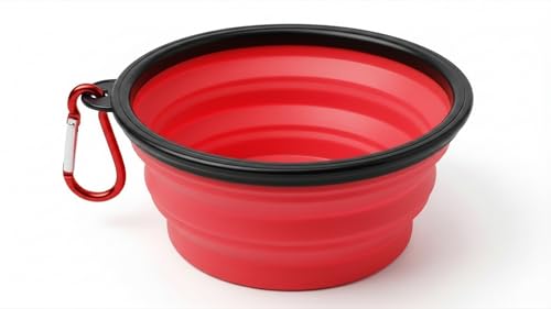Collapsible Dog Bowl, Travel Dog Bowl, Collapsible Water Bowl for Dogs & Cats, Portable Silicone Dog Travel Bowl, Foldable Pet Food & Water Bowl, Outdoor Dog Bowls for Traveling (Red) - color: Red