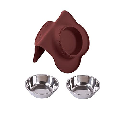 Hubulk Pet Dog Bowls 2 Stainless Steel Dog Bowl with No Spill Non-Skid Silicone Mat + Pet Food Scoop Water and Food Feeder Bowls for Feeding Small Medium Large Dogs Cats Puppies (Burgundy, Small) - color: Burgundy, size: Small