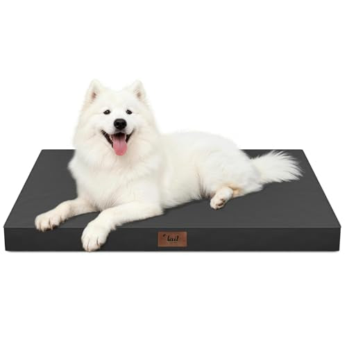 Large Waterproof Orthopedic Dog Bed with Egg Crate Foam | Fits 42x28 Crates, TPU Waterproof Layer, 1680D Washable Oxford Cover, Portable Handle, Indoor & Outdoor Use, Up to 80 lbs - color: Black, size: 41.0"L x 27.0"W x 3.5"Th