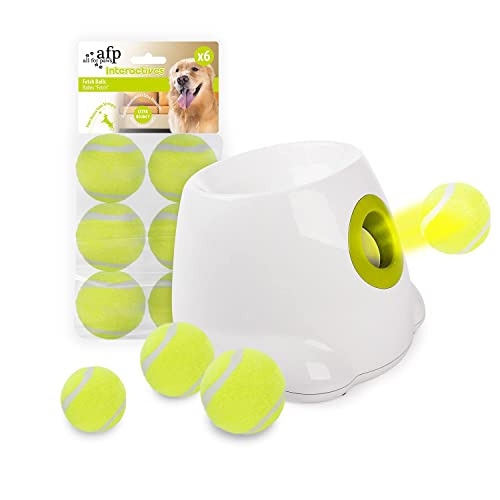 ALL FOR PAWS Automatic Ball Launcher for Dogs Interactive Puppy Pet Ball Indoor Thrower Fetch Machine, 3 Balls Included (2 inch) + Six Tennis Balls Bundle