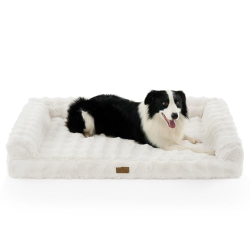 Faux Fur Orthopedic Dog Bed, Extra Large Dog Bed, Supportive Foam Pet Sofa with Waterproof Lining Cover, Washable U-Shaped Pet Couch with Anti-Slip Bottom Design, Beige XXL 48x32x8 inch - color: Beige, size: XXL (48x32x8 inch)