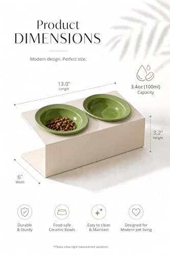 Elevated Cat Bowls 3.4 oz x2, Raised Cat Bowl Stand, Ceramic Cat Food and Water Bowl Set for Cats and Small Dogs (Green) - color: green